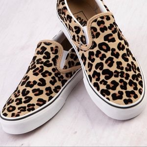 Vans Leopard Print Slip-On Sneakers in Tan and Black